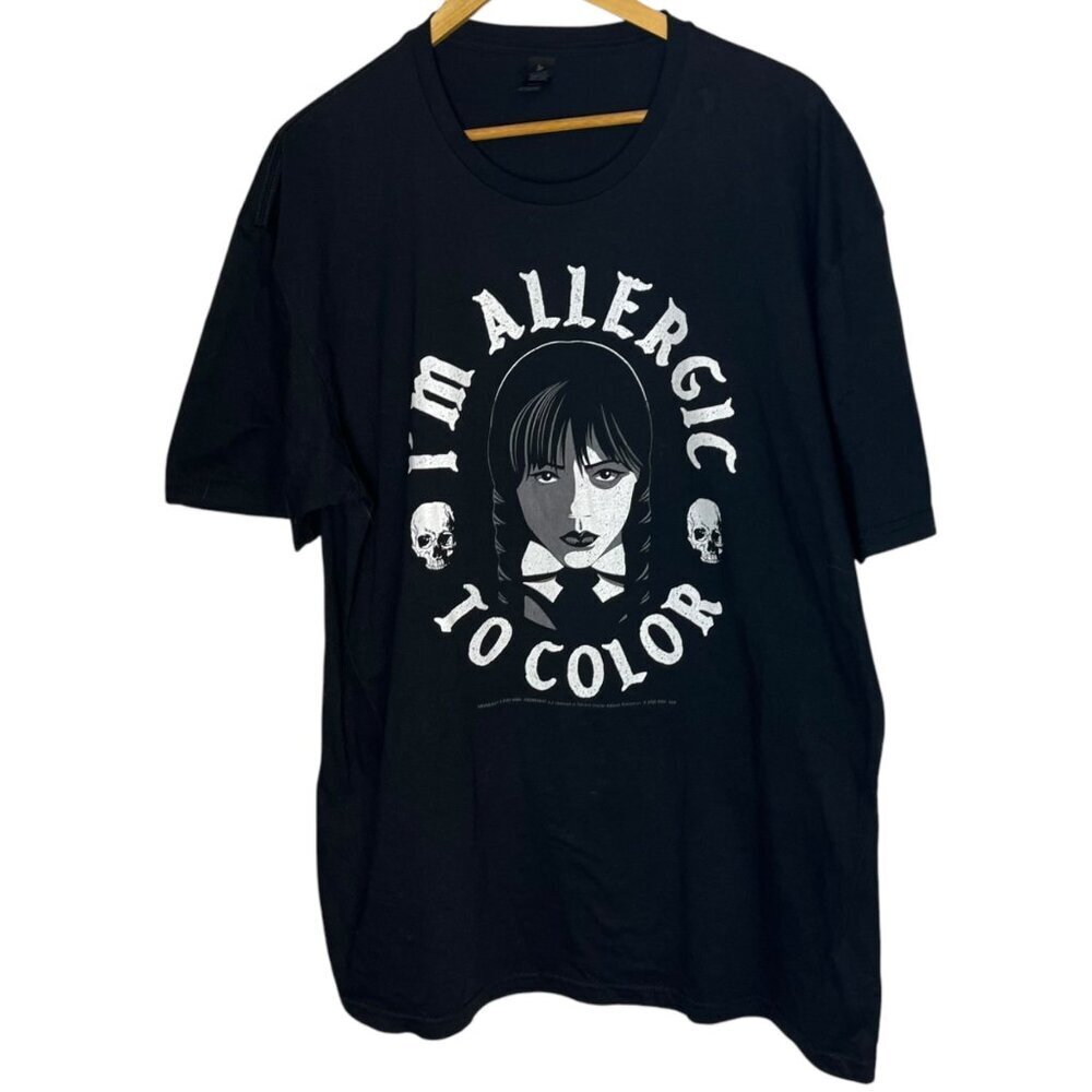 Wednesday Men's XL T-Shirt I'm Allergic To Color Skull Sketch Wednesday Logo